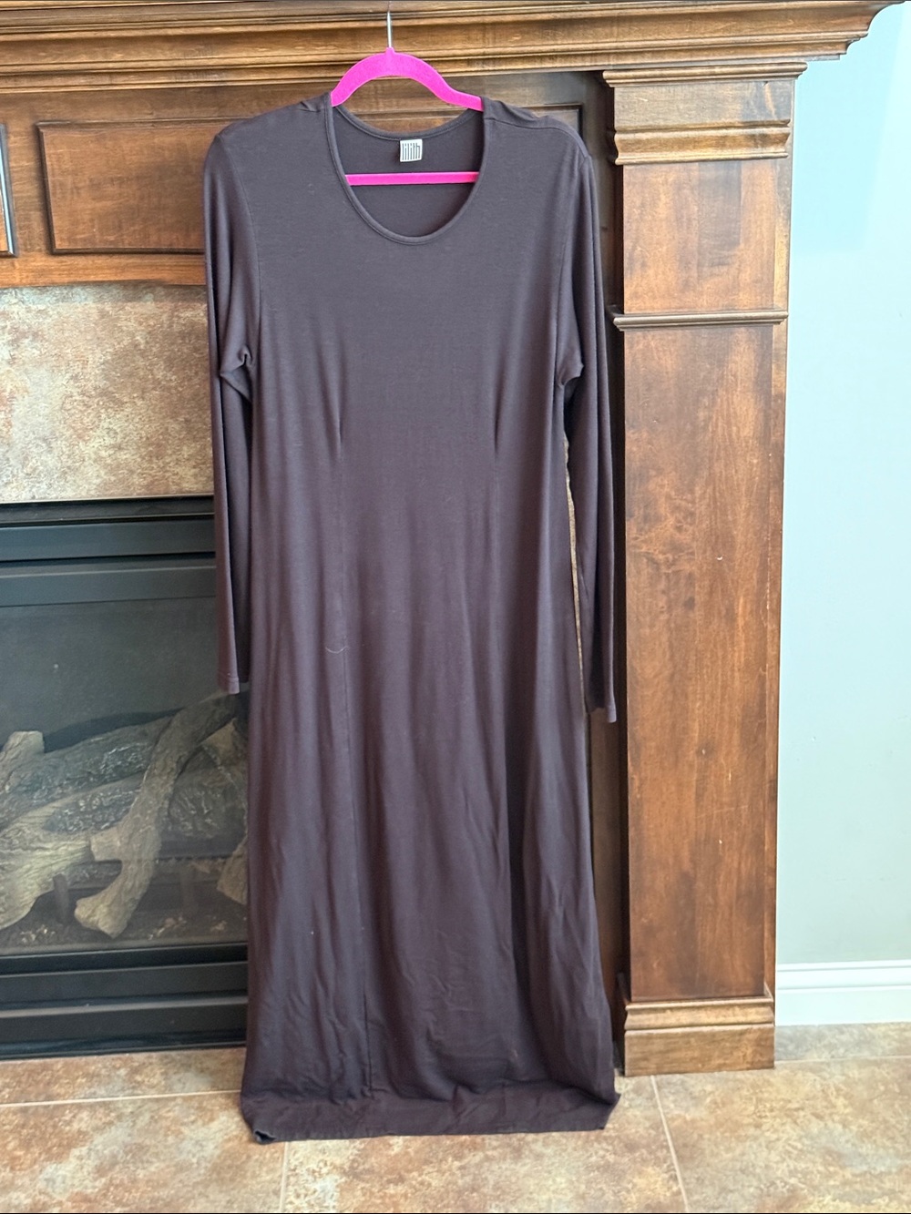 Lilith black scoop neck long sleeve maxi dress minimalist Lagenlook S/M
